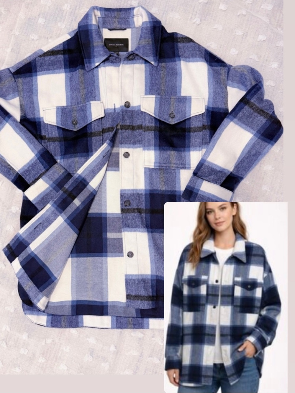 New! Brushed plaid super soft Banana Republic Jacket Oversized size S/M